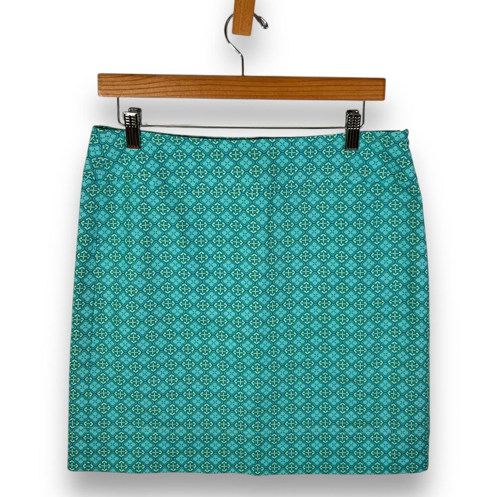 Talbots Blue Medallion A Line Skirt Cotton Stretch Knee Length Size 6 - Picture 3 of 9